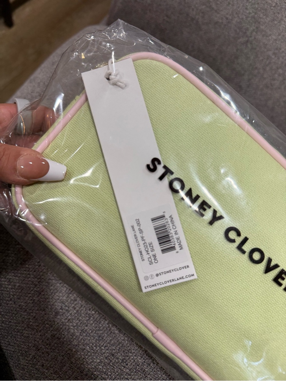 NWT Stoney Clover Lane Light Green Small pouch with Pink Trim - Picture 2 of 4